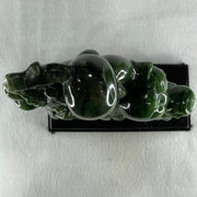 Natural Dark Green Serpentine Shou Xing Gong and Tong Zi and Longevity Peach with Wooden Stand Display 3,091.3g 193.0 by 95.0 by 257.0mm - Huangs Jadeite and Jewelry Pte Ltd