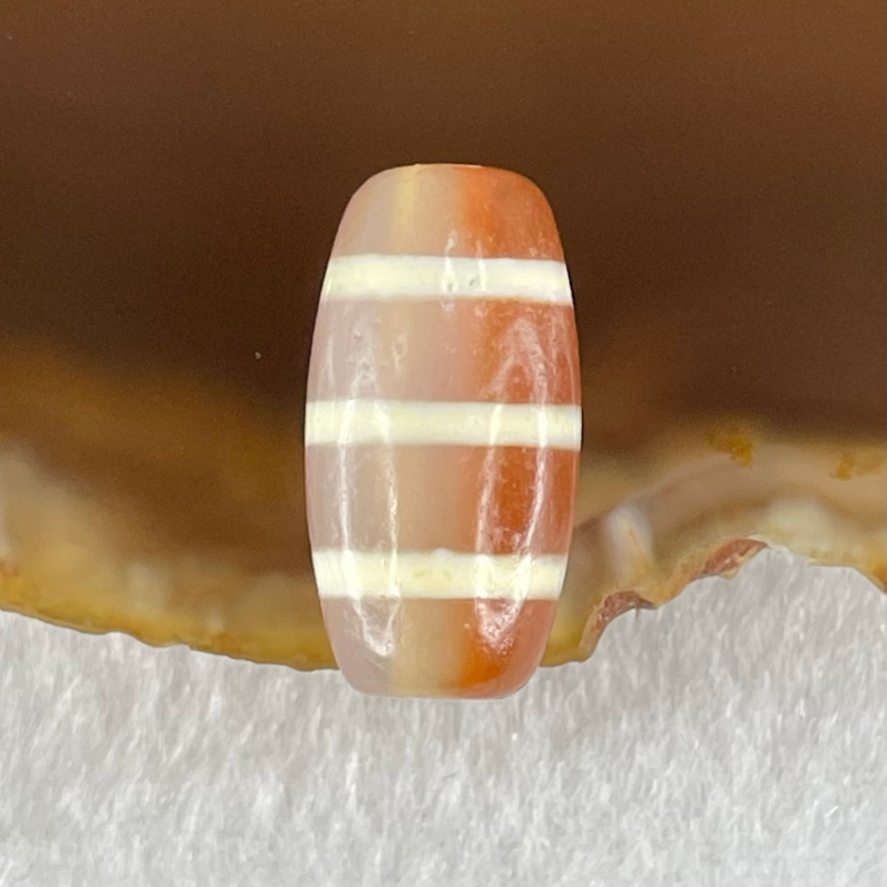 Natural Powerful Tibetan Old Oily Agate 3-Lines Dzi Bead Heavenly Master (Tian Zhu) 三行天诛 3.19g 20.1 by 10.4mm - Huangs Jadeite and Jewelry Pte Ltd