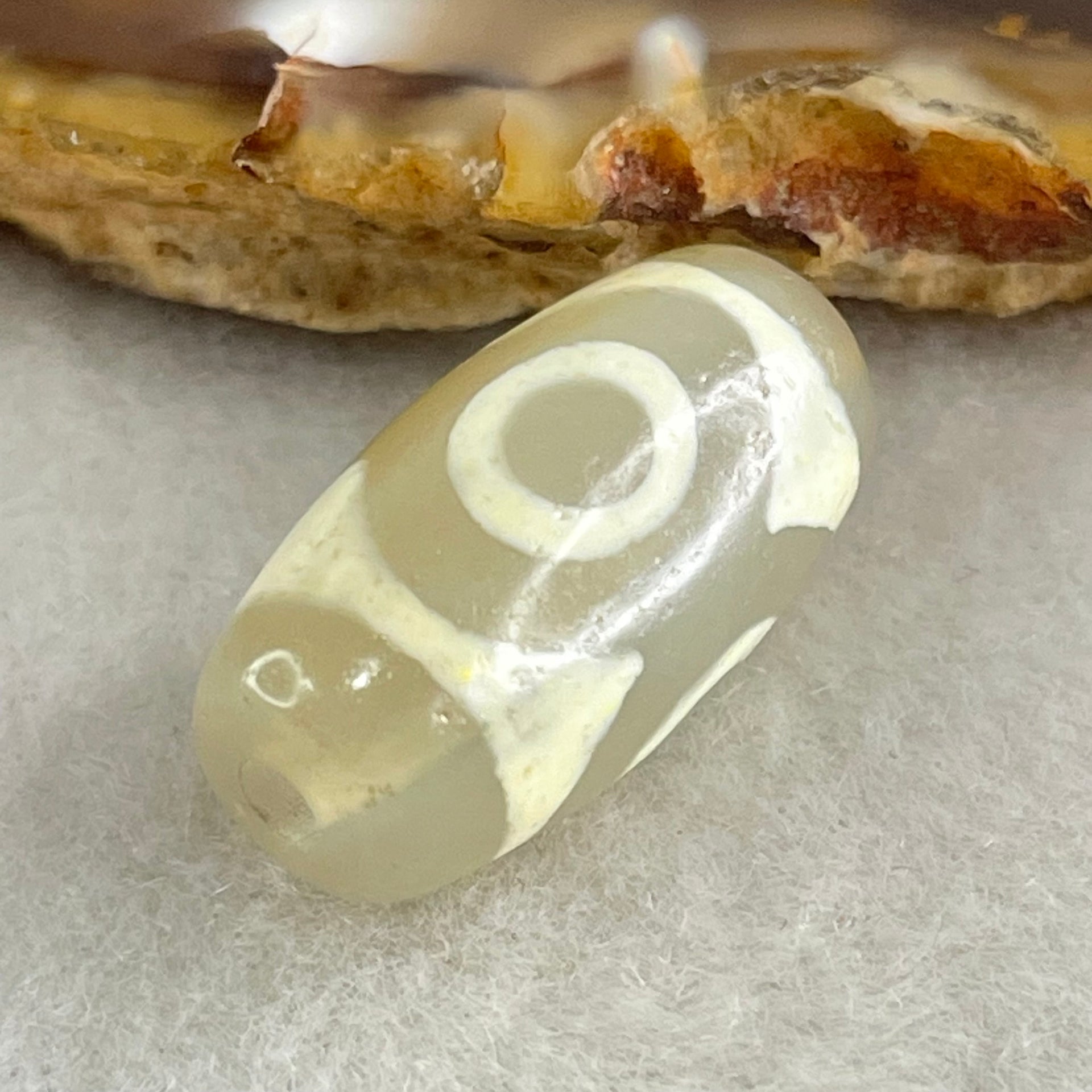 Natural Powerful Tibetan Old Oily Agate 3 Eyes Dzi Bead Heavenly Master (Tian Zhu) 三眼天诛 3.31g 20.1 by 10.6mm - Huangs Jadeite and Jewelry Pte Ltd
