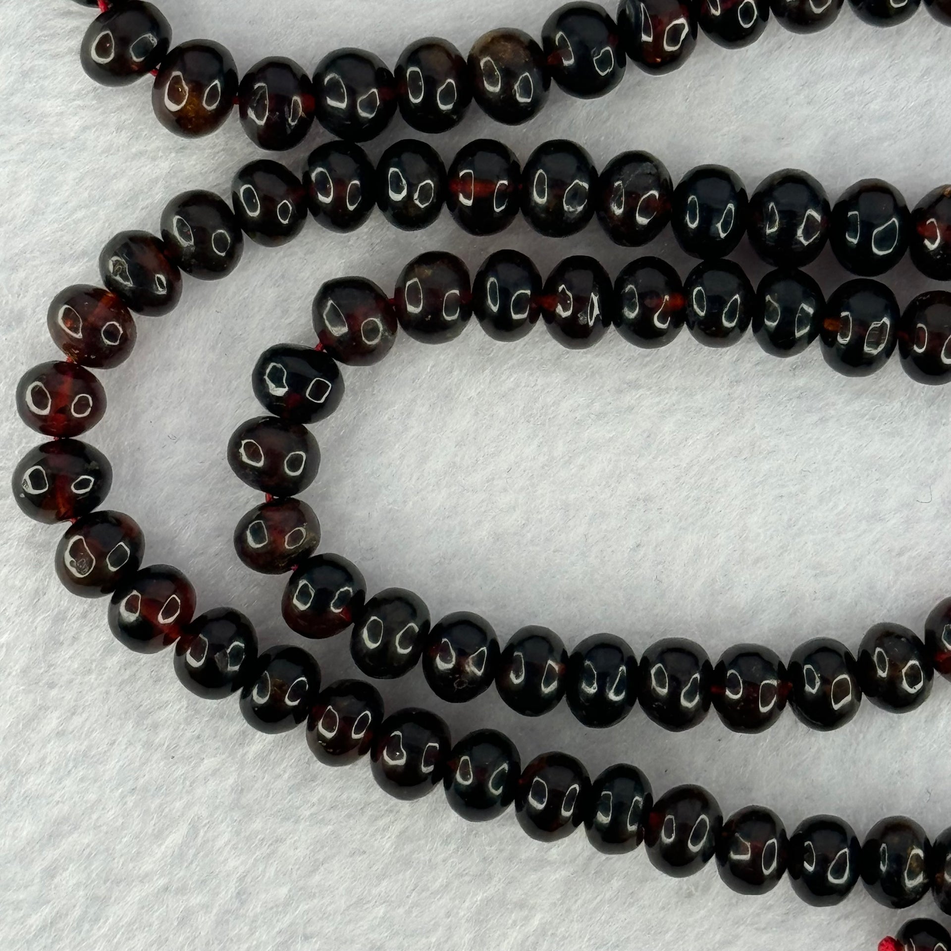 Natural Red Black Flower Amber Beads Necklace 天然琥珀项链 21.83g 62cm 7.5 by 6.0mm 1 Beads 7.4mm 108 Beads - Huangs Jadeite and Jewelry Pte Ltd
