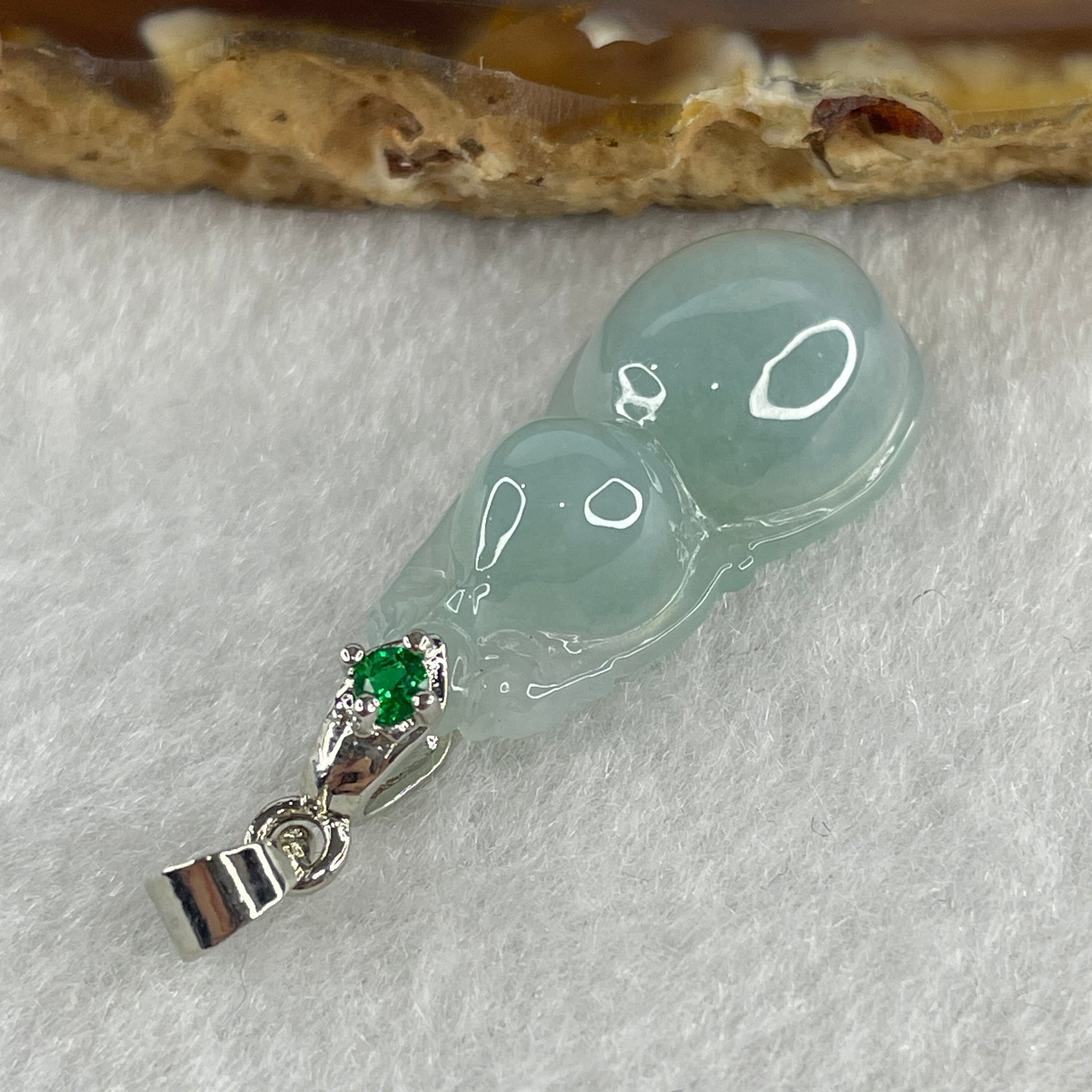 Natural Type A Semi Icy Lavender Jadeite Calabash Hulu Pendant in Stainless Steel Clasp 3.61g 25.3 by 13.2 by 6.8mm - Huangs Jadeite and Jewelry Pte Ltd