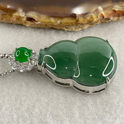 Natural Type A Omphacite Green Jadeite Hulu Necklace in S925 Silver | (16.65g | 58cm S925 | 27.5 x 21.1 x 3.0mm | Health, Abundance & Negative Energy Absorber, Feng Shui Prosperity & Longevity Necklace) - Huangs Jadeite and Jewelry Pte Ltd