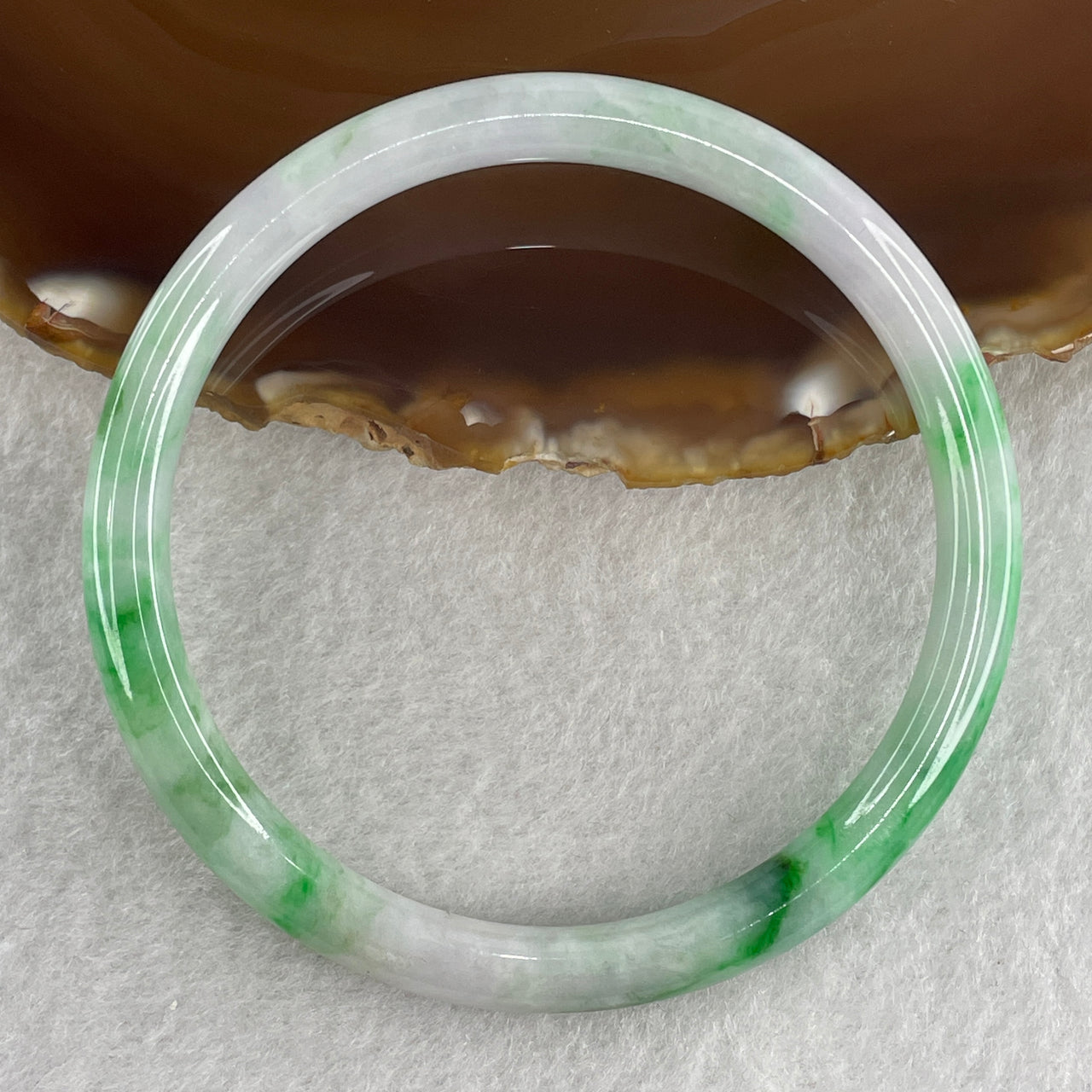 Certified Natural Type A Fanit Green with Apple Green Patches Jadeite Bangle 24.26g Internal Diameter 58.6mm 7.0 by 6.8mm (Slight Internal Line)