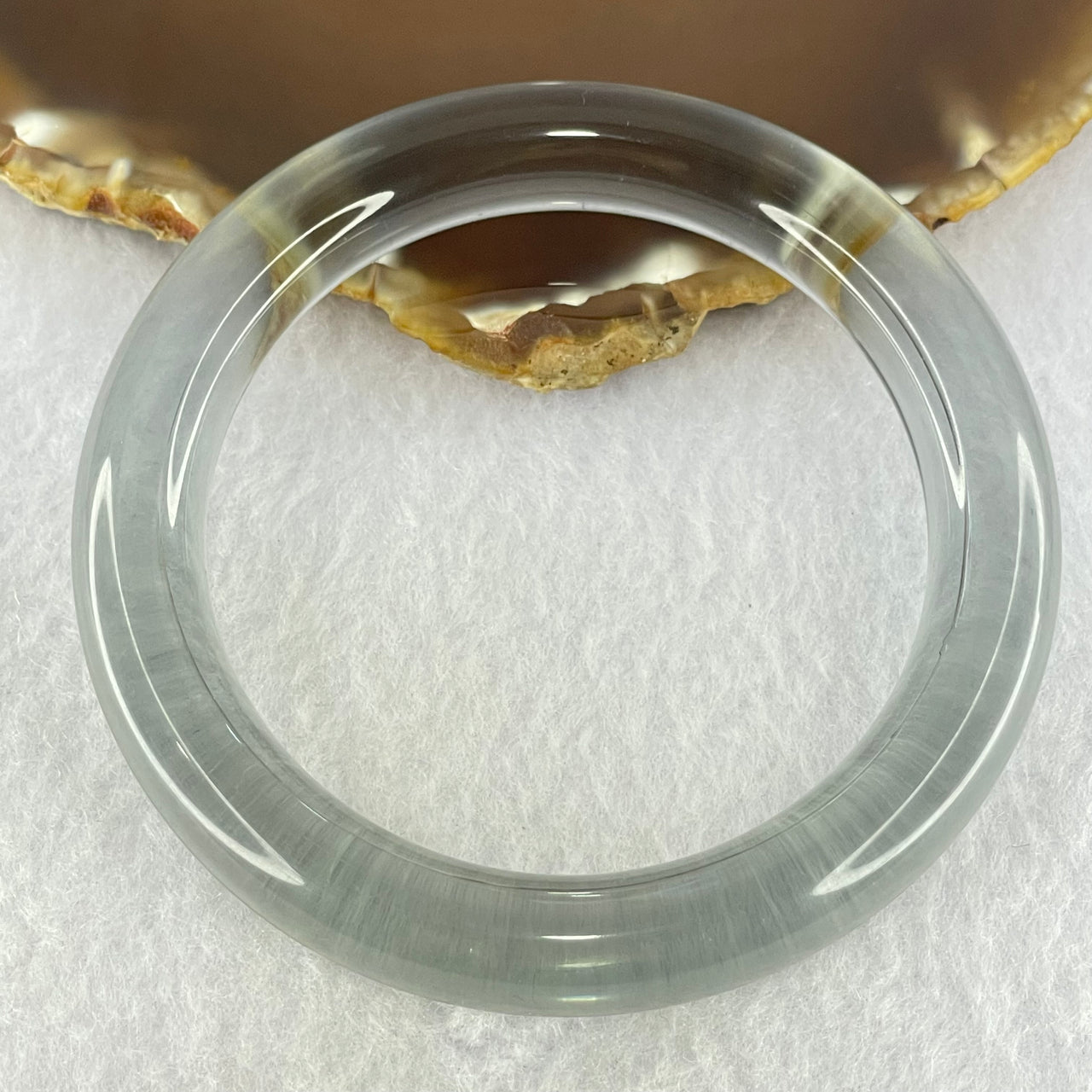 Translucent Clear Grey Crystal Bangle Internal Diameter 59.2mm 60.95g 11.9 by 11.2mm (Internal Line) - Huangs Jadeite and Jewelry Pte Ltd