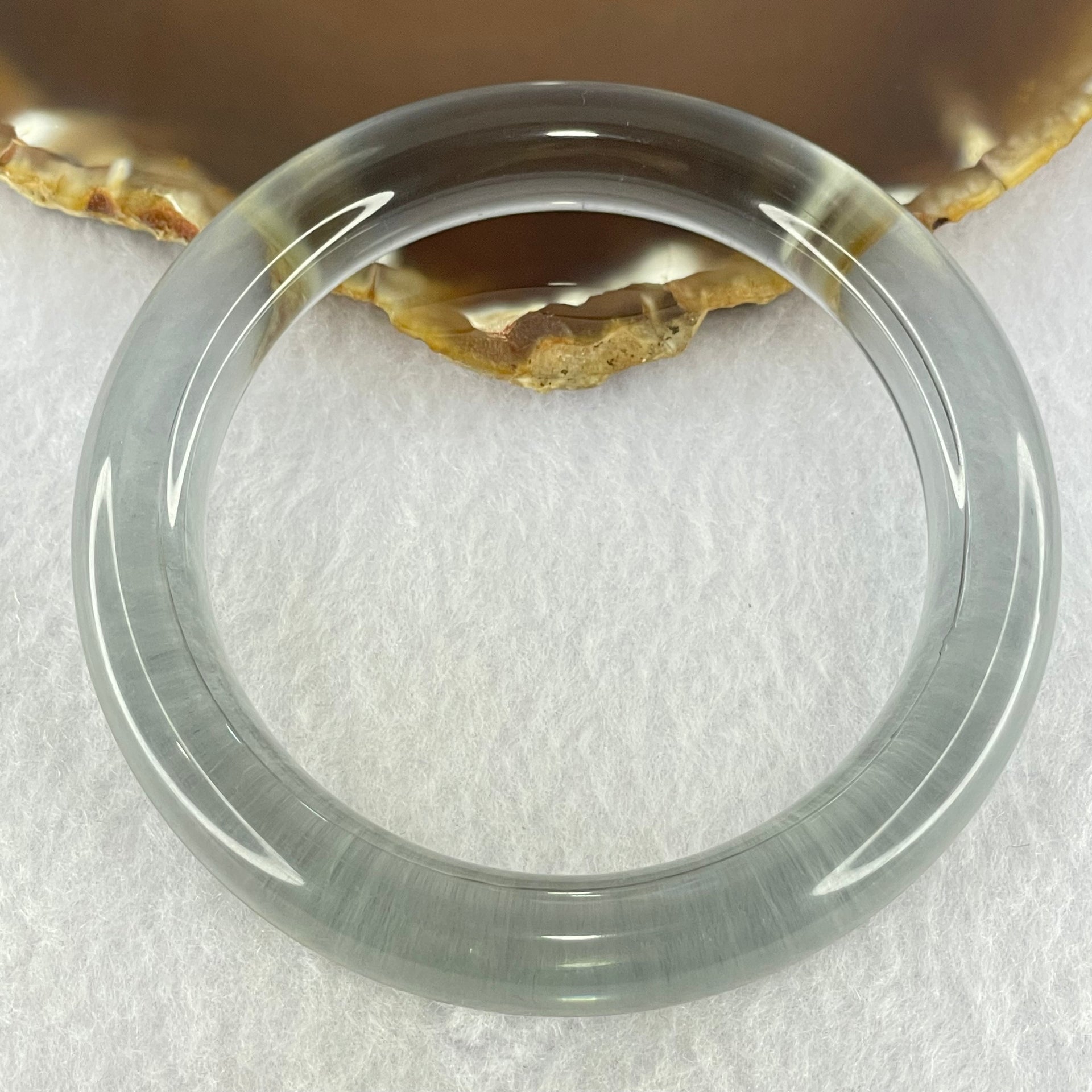 Translucent Clear Grey Crystal Bangle Internal Diameter 59.2mm 60.95g 11.9 by 11.2mm (Internal Line) - Huangs Jadeite and Jewelry Pte Ltd