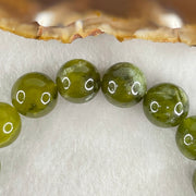 Natural Green Serpentine Jade Beads Bracelet 天然山由玉手链 42.89g 16.5cm 12.4mm 17 Beads - Huangs Jadeite and Jewelry Pte Ltd