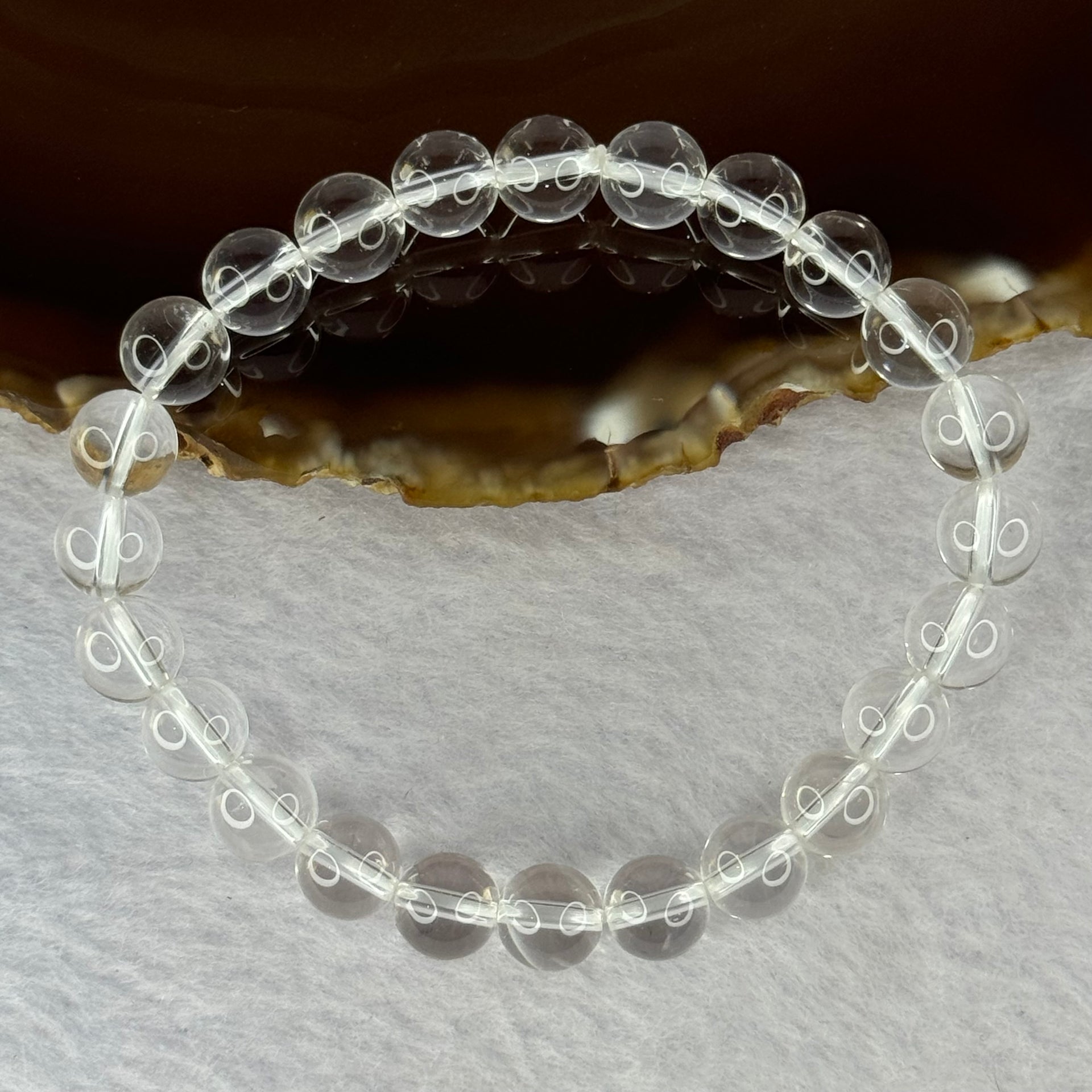 Natural Clear Quartz Bracelet 天然白水晶手链 18.71g 16.5cm 8.4mm 24 Beads - Huangs Jadeite and Jewelry Pte Ltd