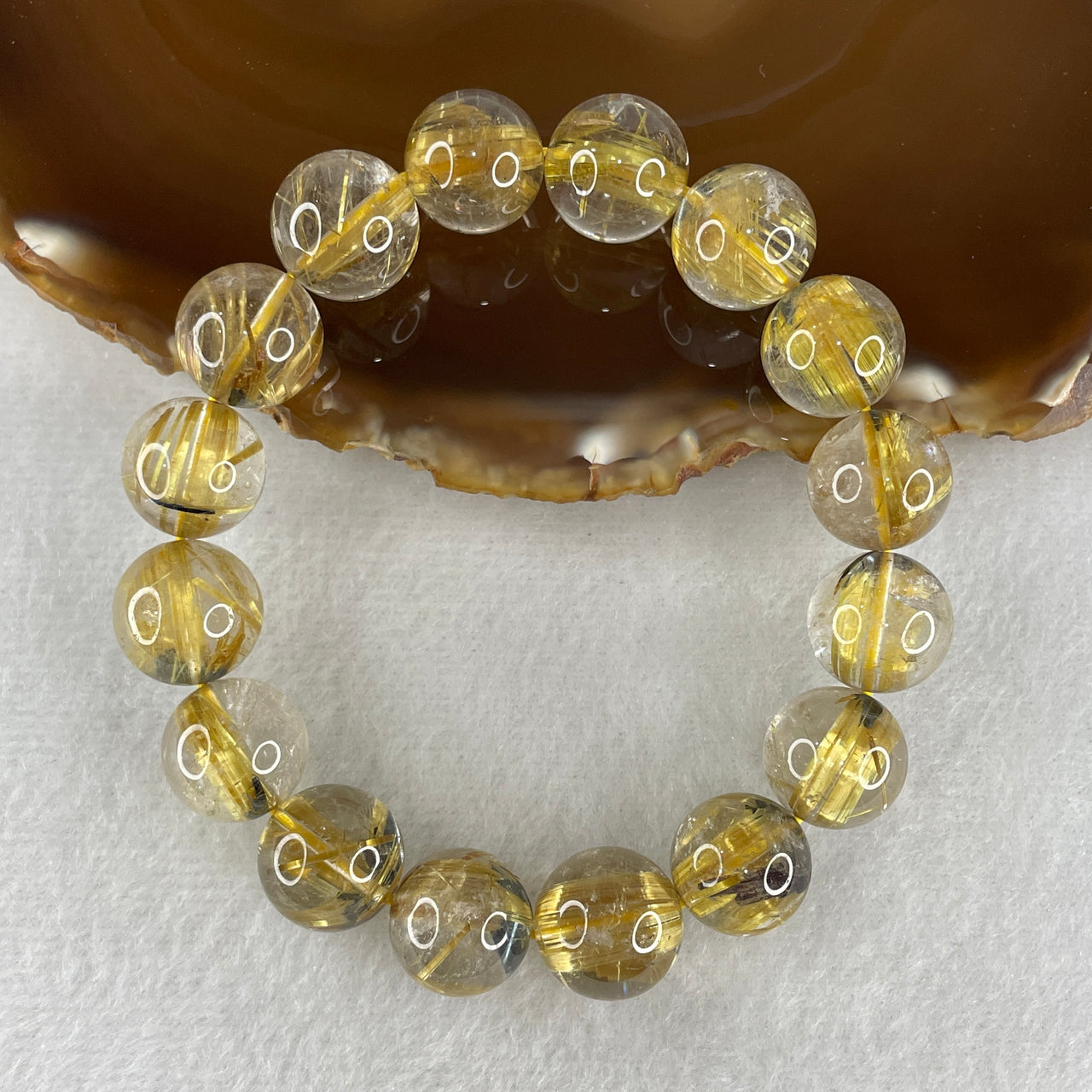 Very Good Grade Natural Golden Rutilated with Titanium Quartz Beads Bracelet 54.59g 17cm 13.7mm 16 Beads