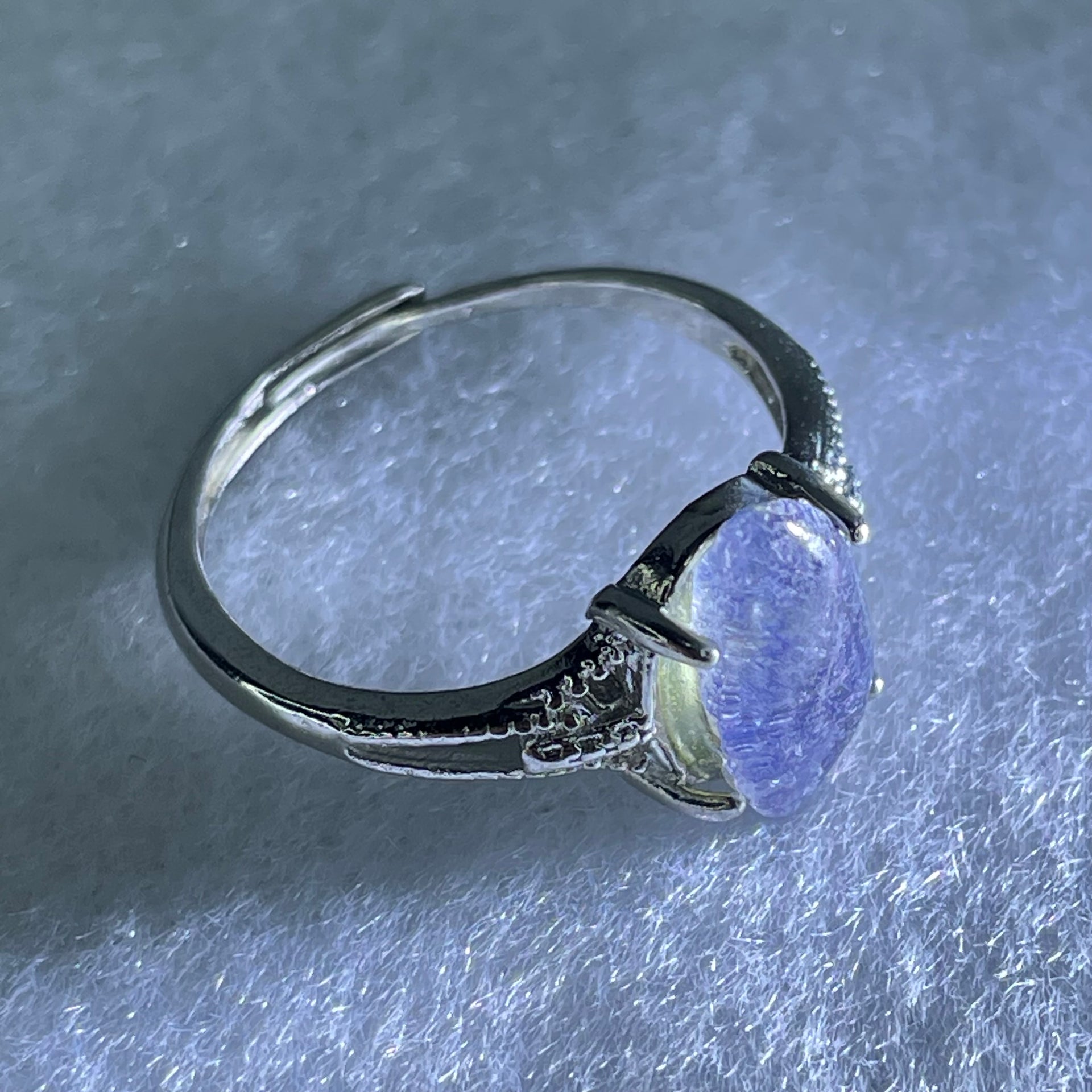 Rare Above Average Natural Blue Dumortierite Rutilated Quartz in S925 Sliver Ring (Adjustable Size) 1.54g 11.0 by 6.2 by 3.0mm - Huangs Jadeite and Jewelry Pte Ltd