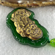 Man Made Brass Pixiu Green Color Beads Necklace 44.42g 64cm 50.3 by 31.6 by 11.5mm - Huangs Jadeite and Jewelry Pte Ltd
