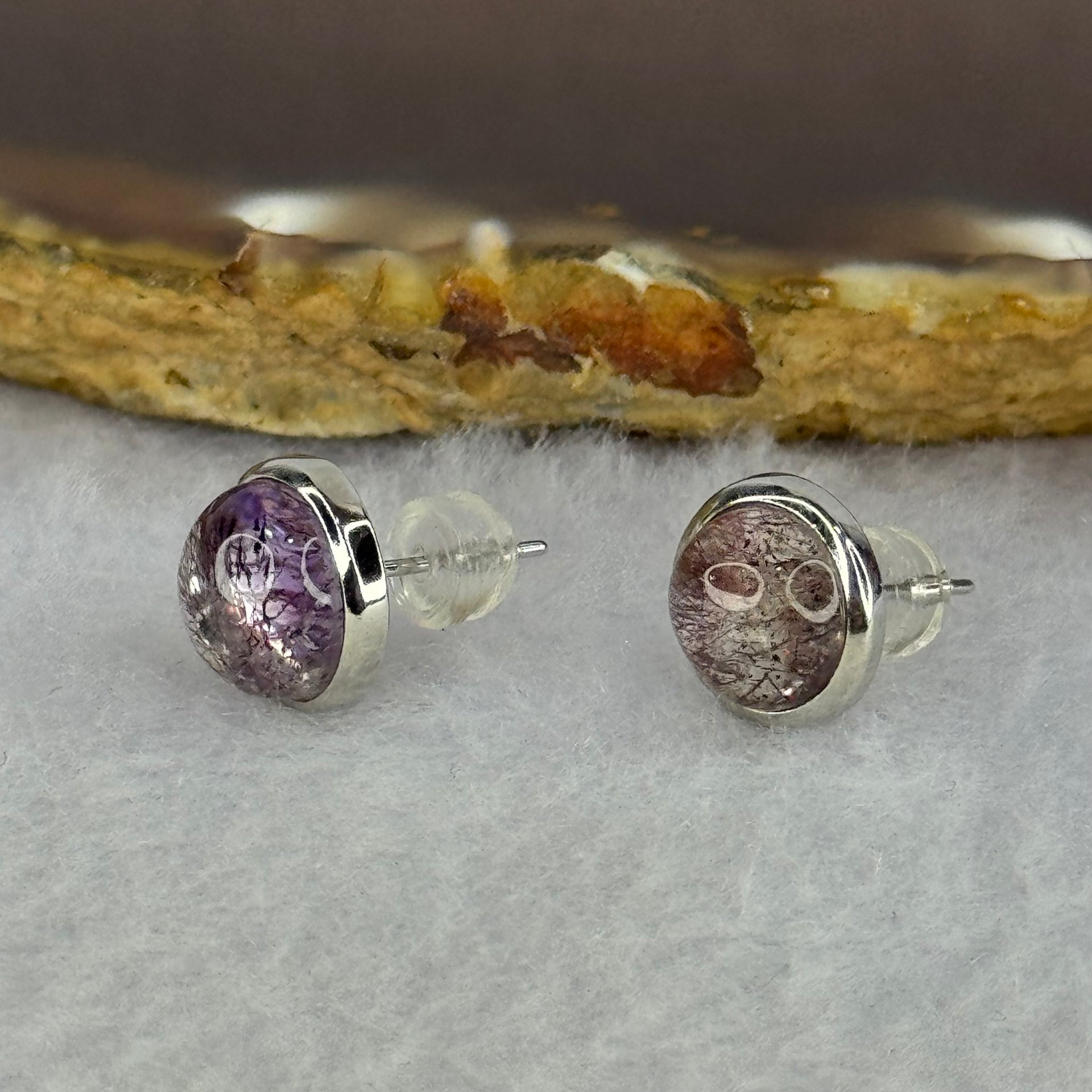 Good Grade Natural Super 7 S925 Silver Earrings 2.29g 8.7 by 5.5mm - Huangs Jadeite and Jewelry Pte Ltd