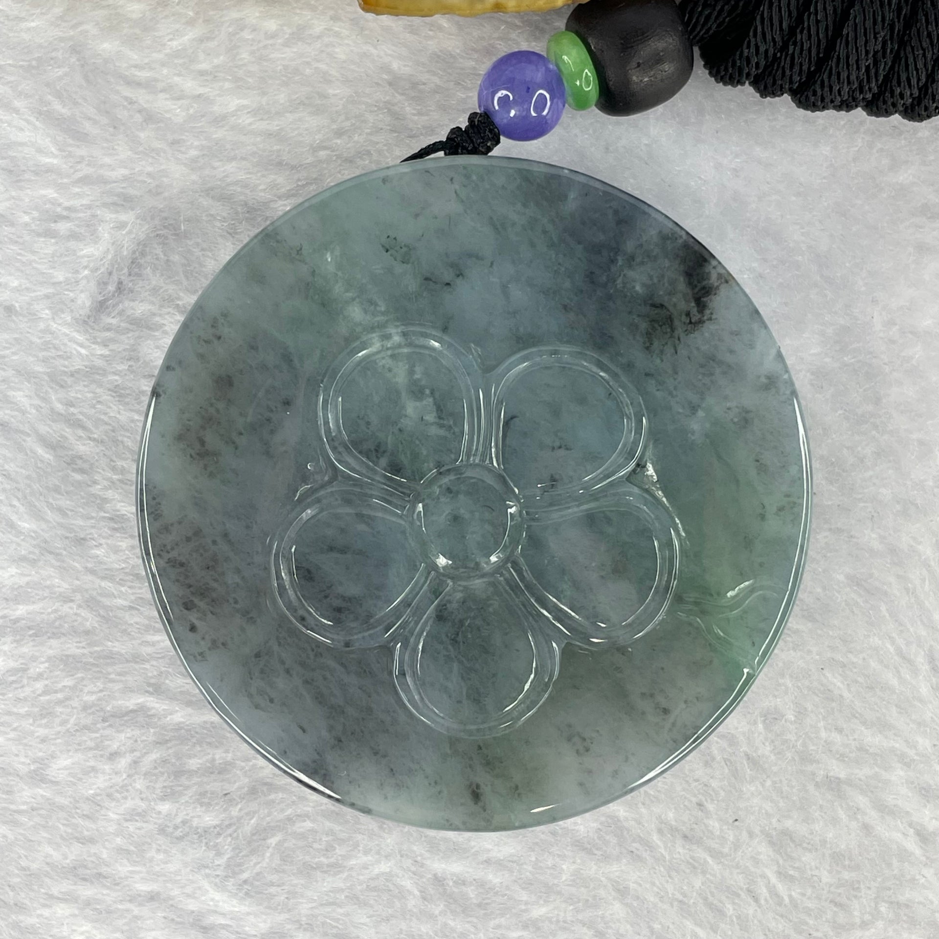 Grandmaster Certified Type A Semi Icy Sky Blue with Wuji Lavender with Black Patches Jadeite Phoenix and Flowers Pendent 71.76g 51.0 by 13.0 mm - Huangs Jadeite and Jewelry Pte Ltd