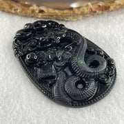 Type A Opaque to Partial Translucent Black Omphacite Jadeite Snake Pendant 24.70g 59.7 by 40.1 by 8.5mm - Huangs Jadeite and Jewelry Pte Ltd