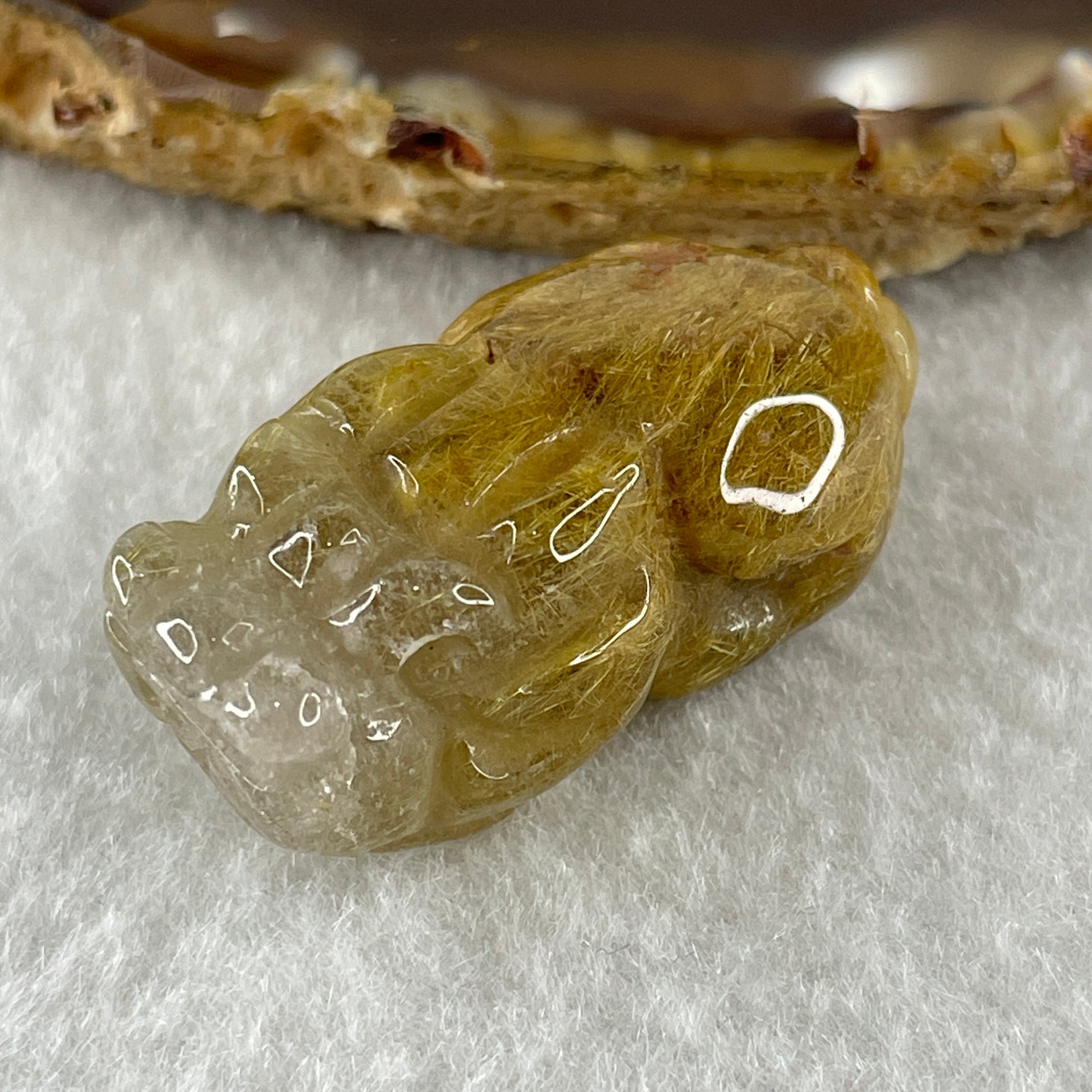 Natural Golden Rutilated Quartz Pixiu Charm 14.72g 35.0 by 18.1 by 14.6mm - Huangs Jadeite and Jewelry Pte Ltd