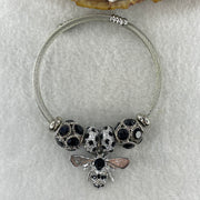 Natural Black Onyx Ball Charm with Bee Silver Bracelet 23.90g 13.7 by 5.0 by 1.2mm - Huangs Jadeite and Jewelry Pte Ltd