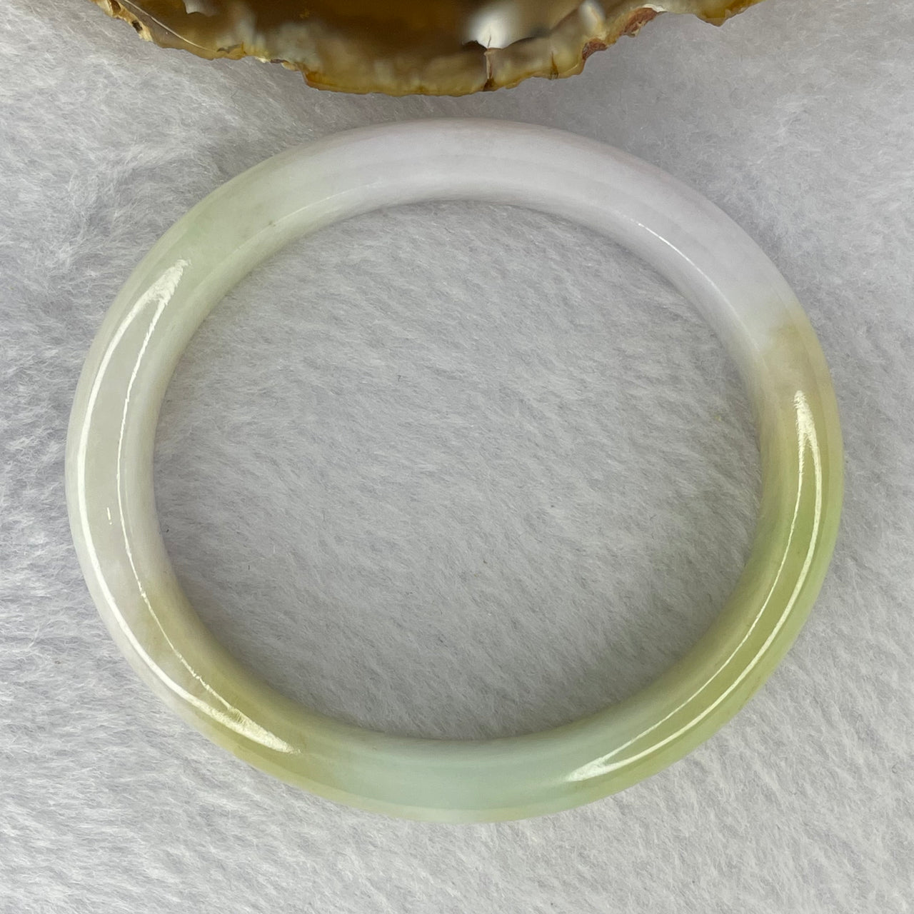 Type A Light Lavender, Green and Yellow Patches Jadeite Bangle 49.41g 14.4 by 7.4 mm Internal Diameter 56.9 mm (slight external rough) - Huangs Jadeite and Jewelry Pte Ltd