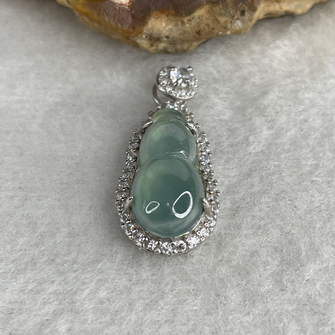Type A Icy Light Blueish-Green Jadeite "Hulu" Bottle Gourd Pendant | Liquid-Glass Translucency | Solid S925 Sterling Silver Setting | Classic "Abundance & Longevity" Imperial Talisman (2.48g 18.0x9.5x5.0mm)