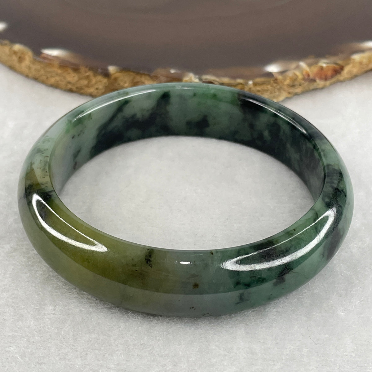 Natural Type A Jadeite Bangle | Blueish Green, Dark Green & Yellow Multi-Tone (62.84g | 57.8mm Inner Diameter | 15.0 x 8.2mm) (External Line)