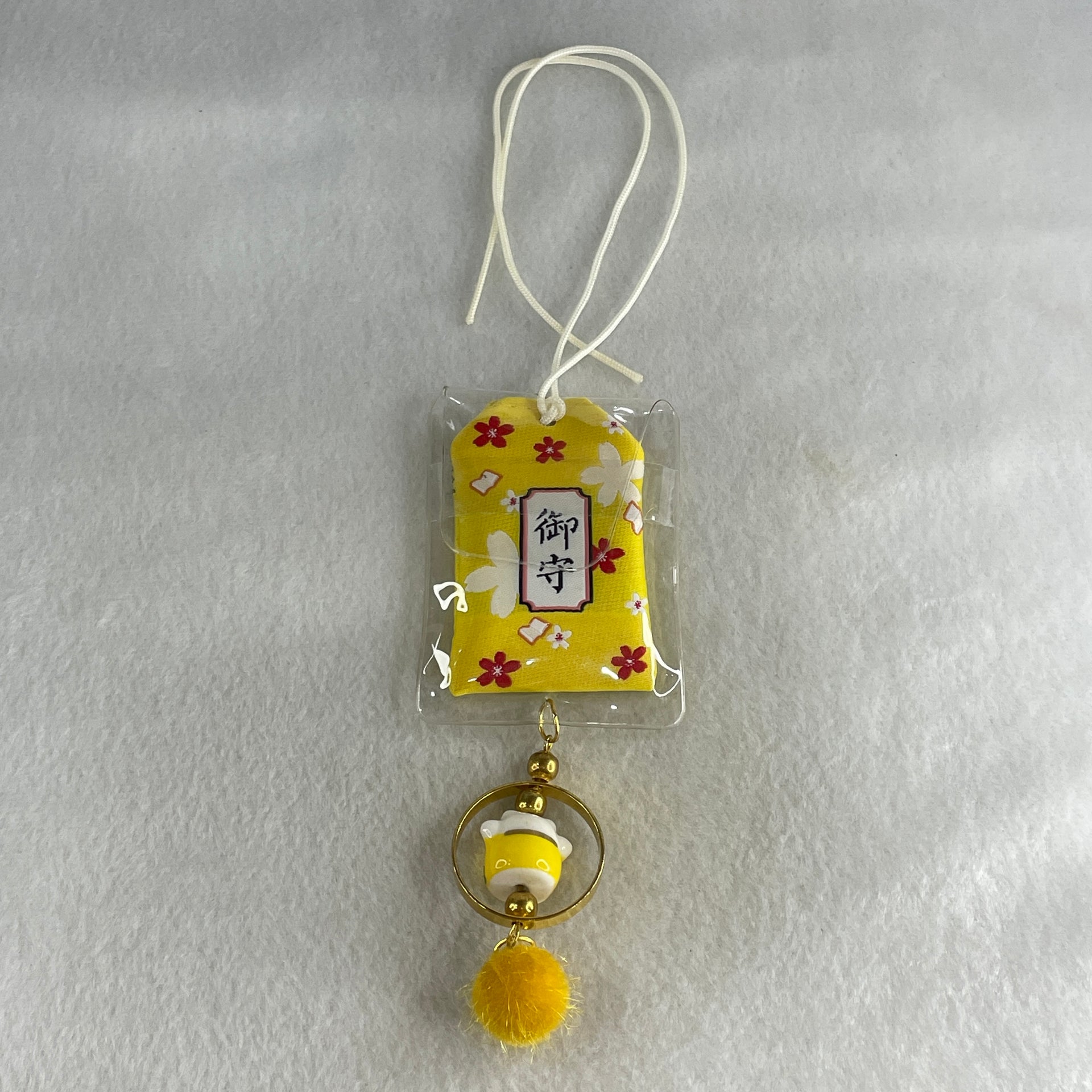 Porcelain Yellow Fortune Cat Yushou Charm 13.88g 15.1 by 17.6 by 14.3mm - Huangs Jadeite and Jewelry Pte Ltd