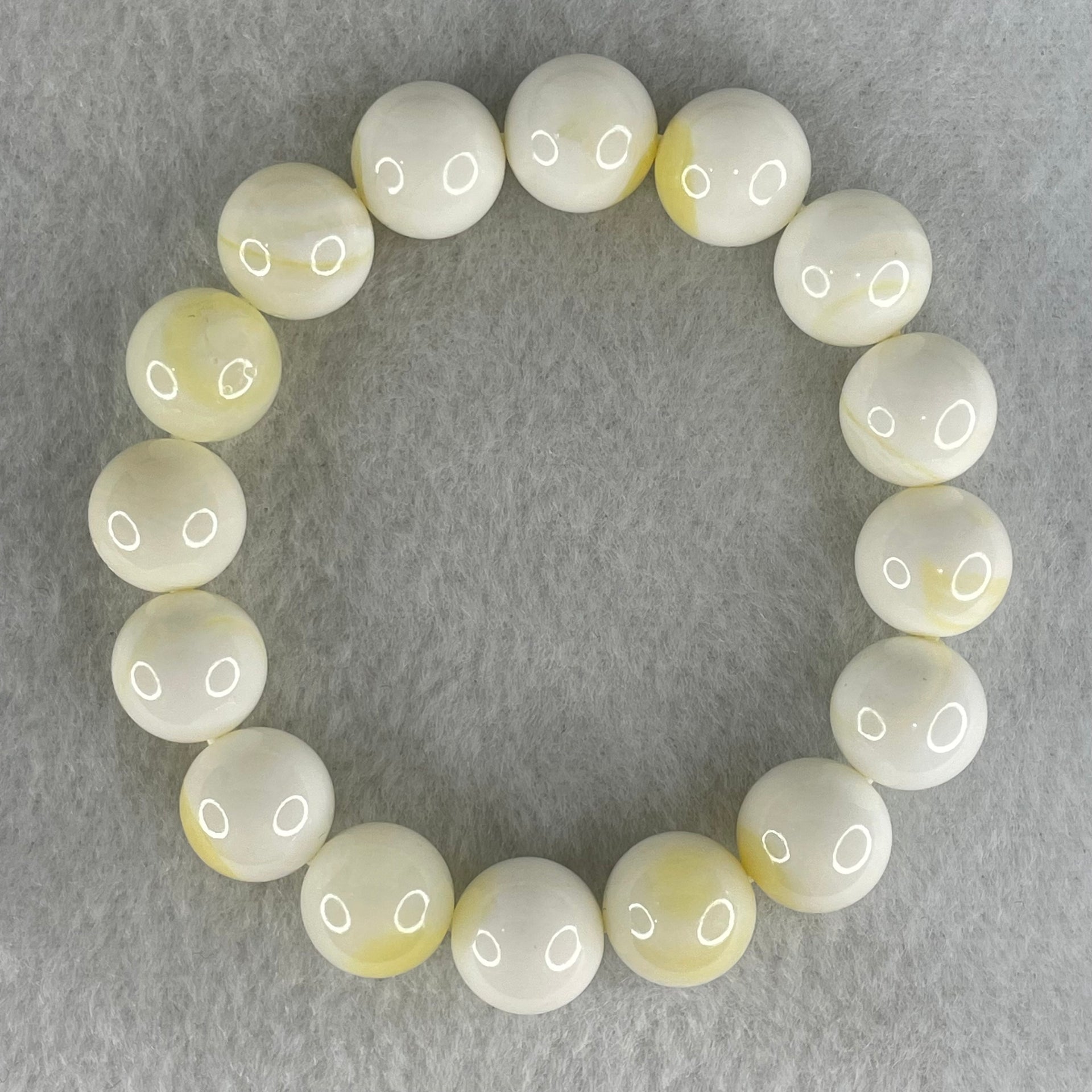 Natural Tridacna Sea Shell Beads Bracelet 46.38g 17cm 12.5mm 16 Beads - Huangs Jadeite and Jewelry Pte Ltd