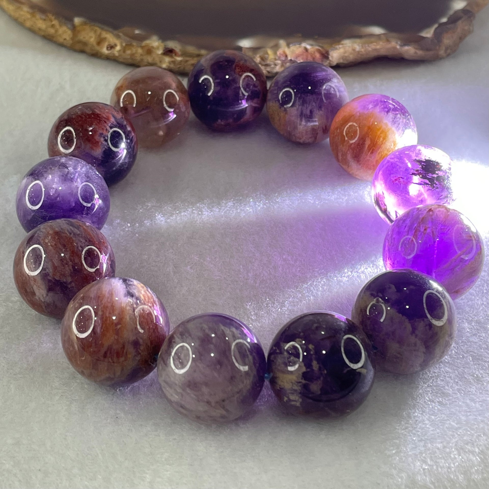 Above Average Grade Natural Amethyst Phantom Quartz Beads Bracelet 天然紫幽灵水晶手链 111.14g 19cm 19.0mm 13 Beads - Huangs Jadeite and Jewelry Pte Ltd