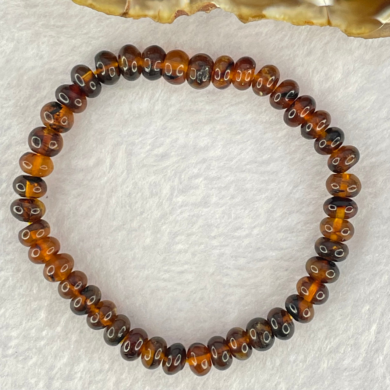 Natural Dark Brownish Yellow Medicine Amber Beads Bracelet 天然抚顺药珀手链 4.21g 14.5cm 6.7 by 42 Beads - Huangs Jadeite and Jewelry Pte Ltd
