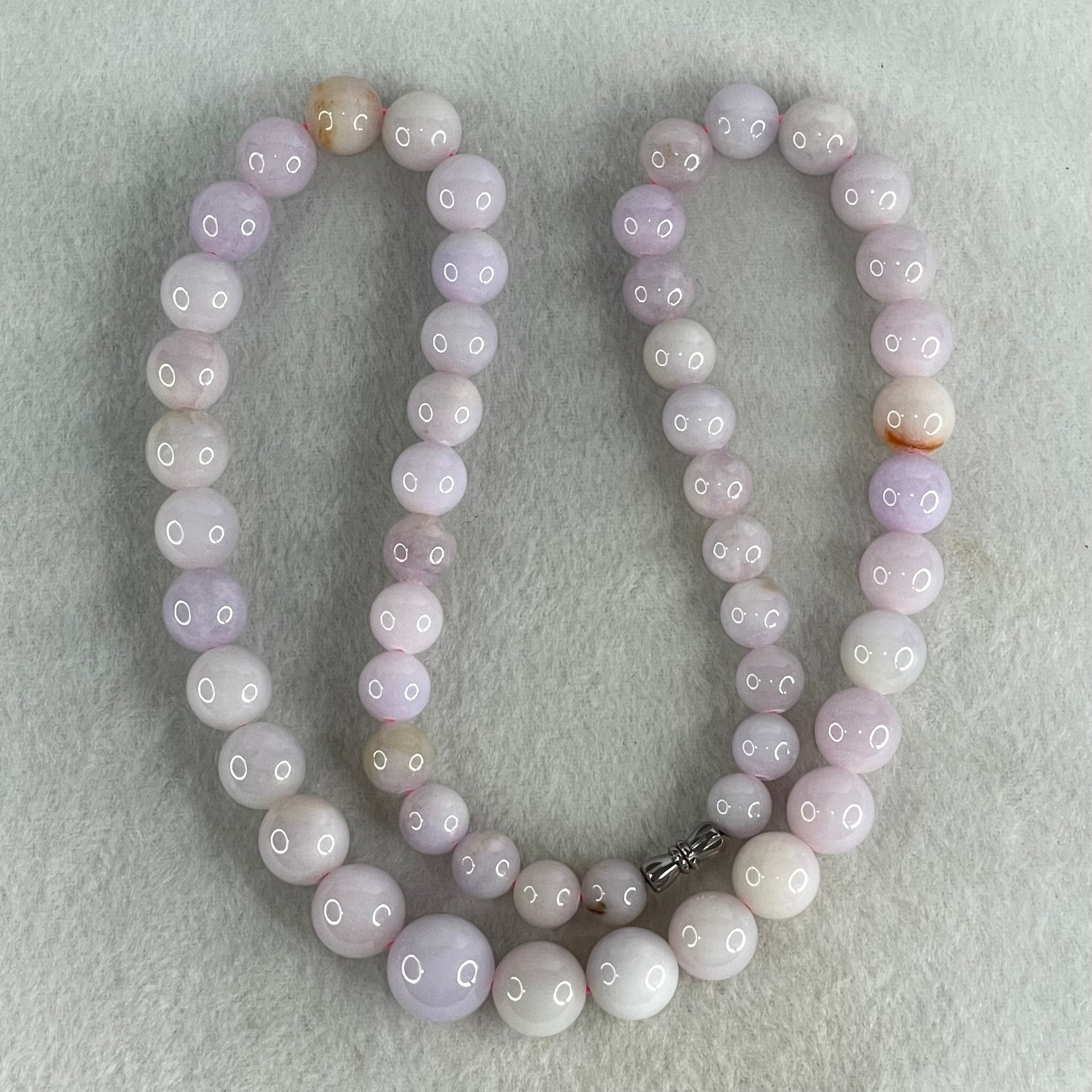 Type A Lavender with Red and Yellow Patches Jadeite Beads Necklace 115.62g 56cm 9.0-14.1mm 53 Beads - Huangs Jadeite and Jewelry Pte Ltd
