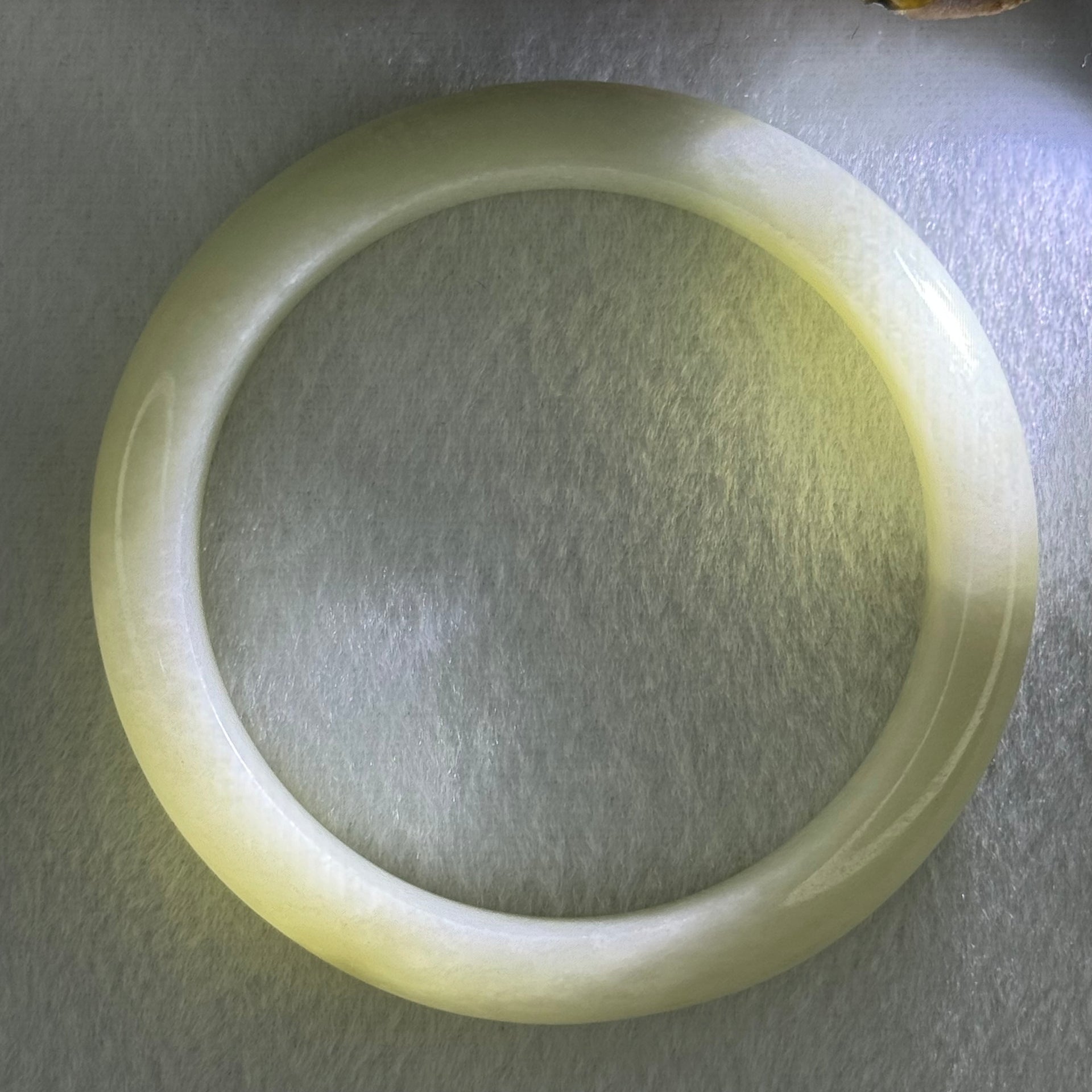 Type A Light Green Jadeite Bangle Internal Diameter 57.5mm 57.45g 12.8 by 8.4mm (Very Slight External Rough) - Huangs Jadeite and Jewelry Pte Ltd