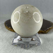 Natural White with Yellow Calcite Sphere Ball with Acrylic Display 578.5g 71.4 by 86.5mm - Huangs Jadeite and Jewelry Pte Ltd