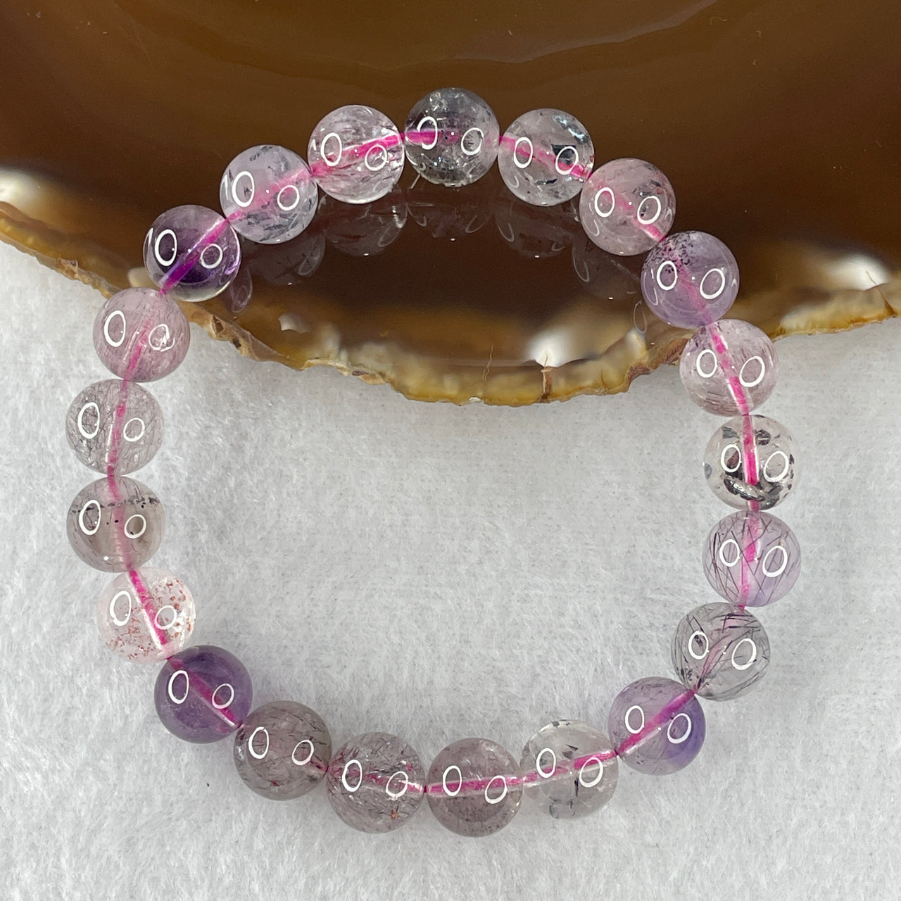 Certified Above-Average Grade Natural Super 7 Crystal Beads Bracelet | Bold High-Mass Trophy Strand | Authentic Sacred Seven Multi-Mineral Inclusions Quartz Spiritual Catalyst & Auric Shield Bracelet (25.37g | 16.5cm Length | 9.6mm | 21 Beads)