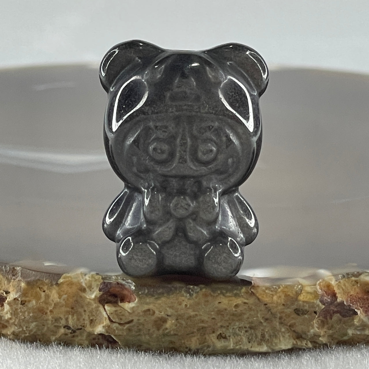 Black Obsidian Labubu Charm Display 14.28g 28.8 by 21.7 by 19.0mm - Huangs Jadeite and Jewelry Pte Ltd