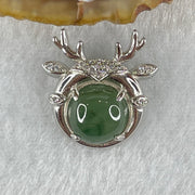 Type A Semi Icy Blueish Green Jadeite in S925 Sliver Reindeer with Crystal Charm 2.73g 9.5 by 4.5mm - Huangs Jadeite and Jewelry Pte Ltd
