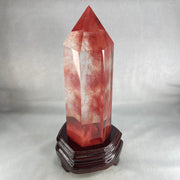 Cherry Quartz Tower with Wooden Stand Display 1733.9g 120.0 by 111.0 by 250.0mm - Huangs Jadeite and Jewelry Pte Ltd