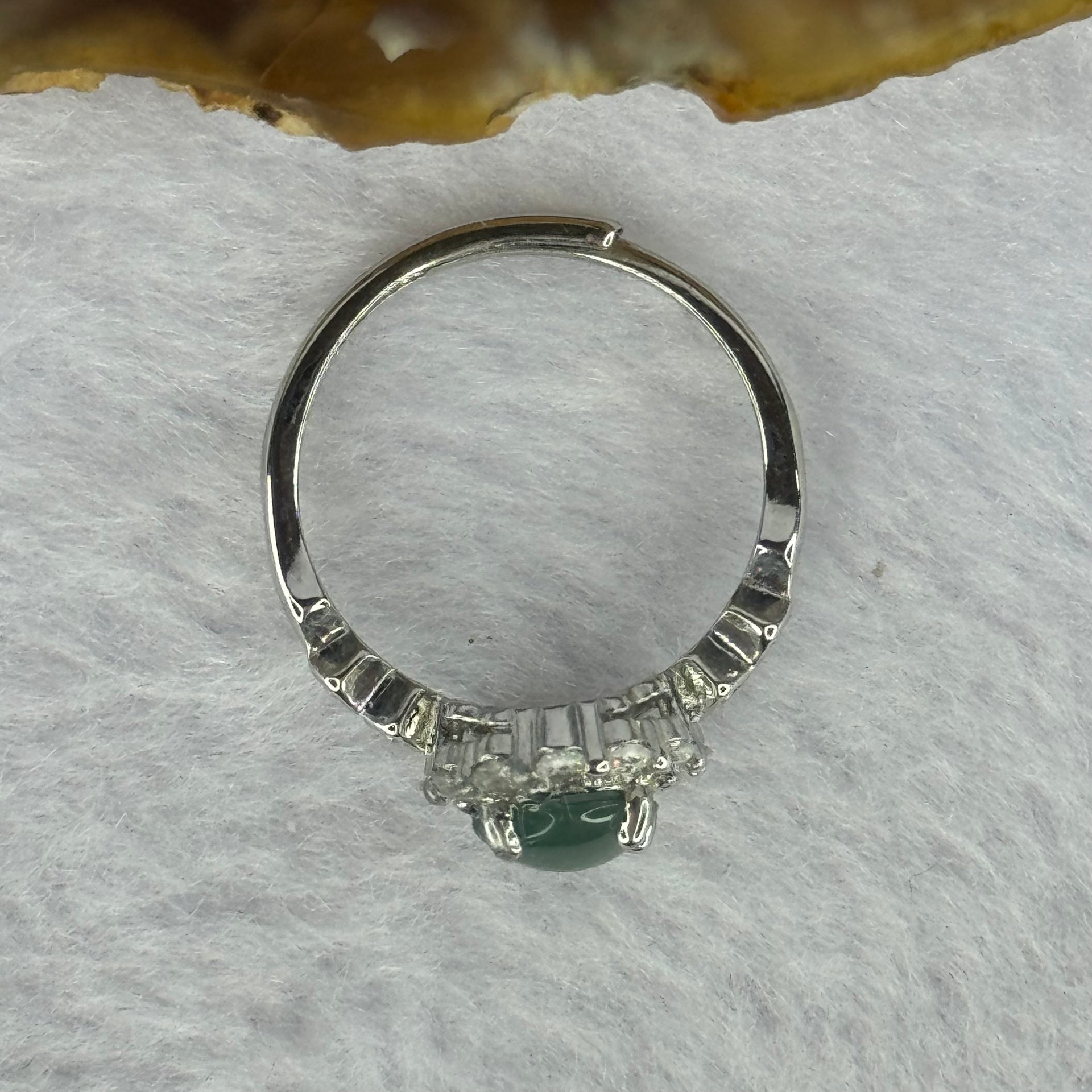 Type A Icy Blueish Green Jadeite with Crystals in S925 Sliver Ring (Adjustable Size) 1.77g 6.9 by 3.0mm - Huangs Jadeite and Jewelry Pte Ltd