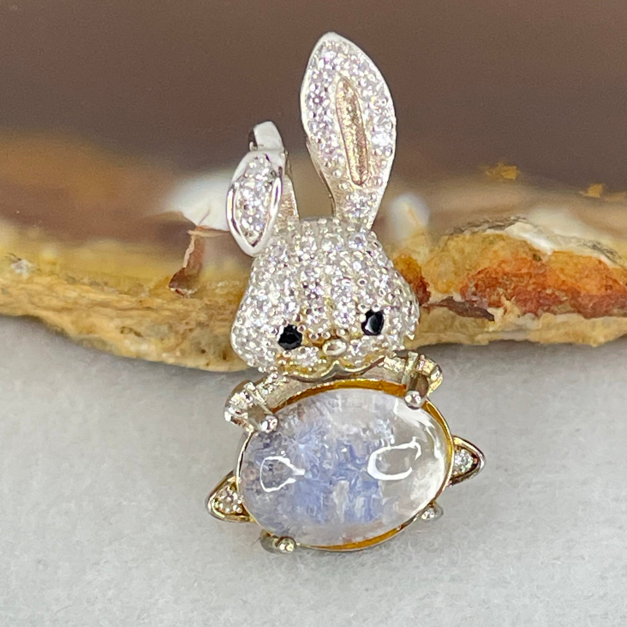 Rare Natural Blue Dumortierite Rutilated Quartz in S925 Sliver Rabbit Pendant 2.40g 9.9 by 7.0 by 4.0mm - Huangs Jadeite and Jewelry Pte Ltd