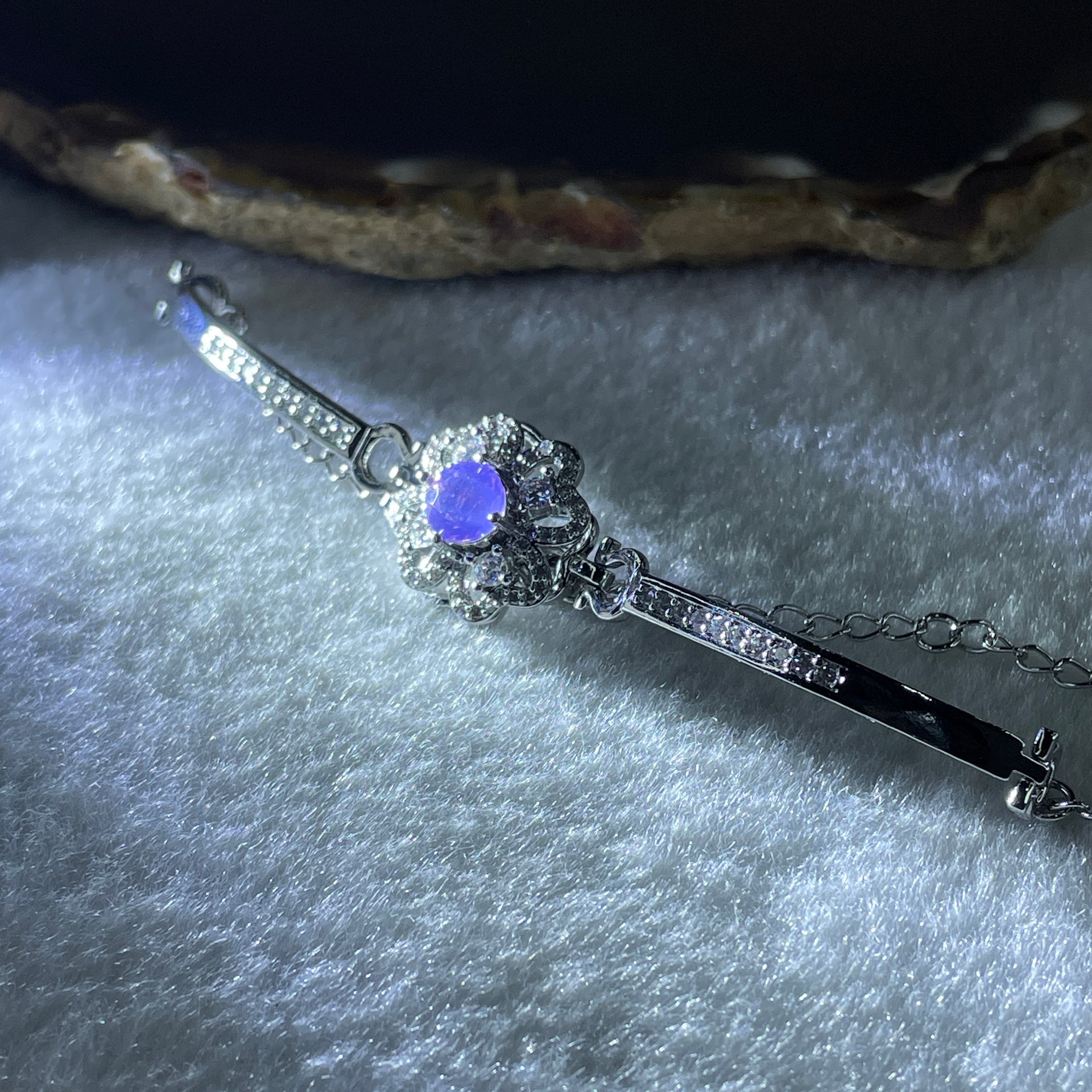 Natural Purple with Colorless Cubic Zirconia Beads Bracelet in S925 Sliver 6.99g 5.8 by 2.0mm - Huangs Jadeite and Jewelry Pte Ltd