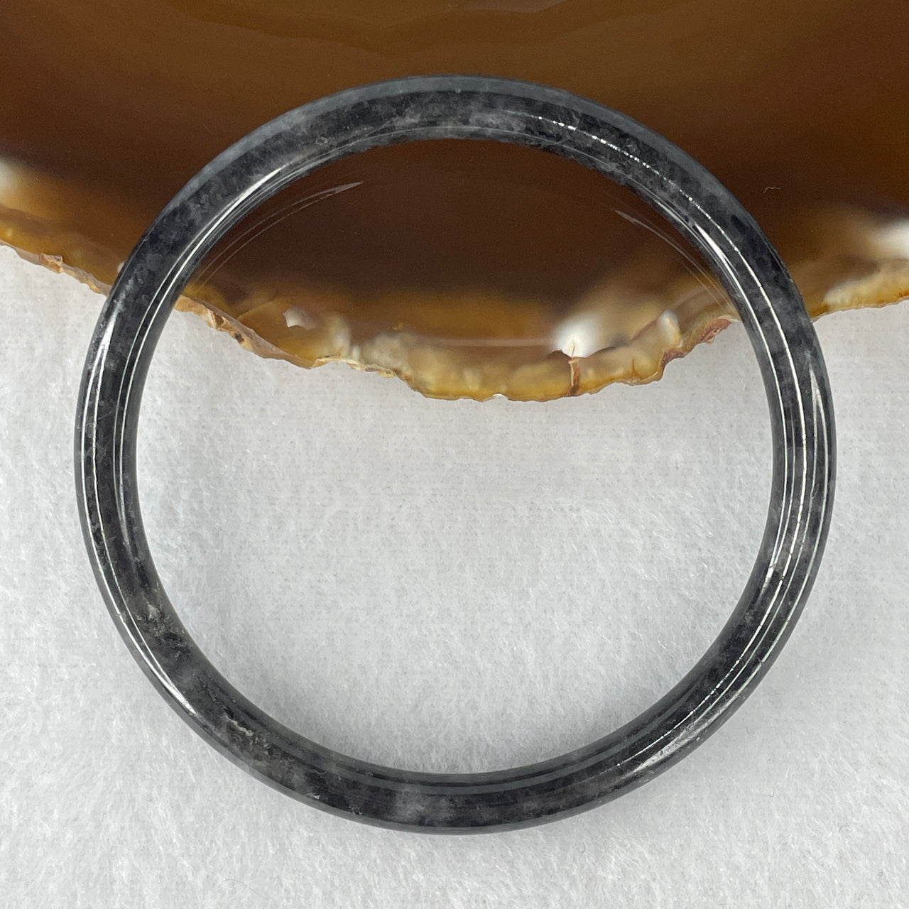 Certified Natural Type A Wuji Grey Jadeite Bangle | Sleek Fine-Strand Round Court Silhouette | Unique External Rough Earth-Skin Artisan Polish | "Ink Landscape" Supreme Protection Talisman (17.53g 5.8x5.6mm | 59.0mm)
