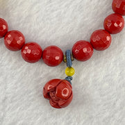 Natural Red Cinnabar Beads Bracelet with Flower Charm and Amber Pumpkin 26.20g 11.6 by 9.6mm 8.2mm 22 Beads - Huangs Jadeite and Jewelry Pte Ltd