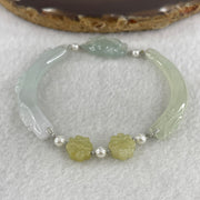 Natural Type A Semi Icy Light Green with Light Lavender Jadeite Flower Bracelet 16.97g 18cm 5.9 by 9.1mm - 22.6 by 14.1 by 5.5mm - Huangs Jadeite and Jewelry Pte Ltd