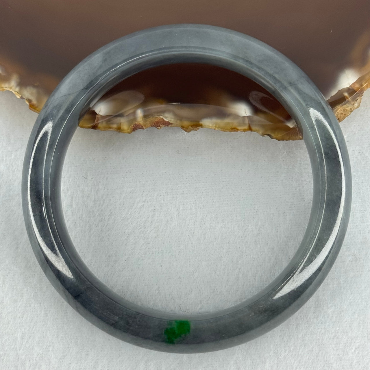 Type A Wuji Grey Black with Imperial Green Patch Jadeite Bangle Internal Diameter 57.0mm 66.25g 14.4 by 8.7mm (Internal Lines) - Huangs Jadeite and Jewelry Pte Ltd