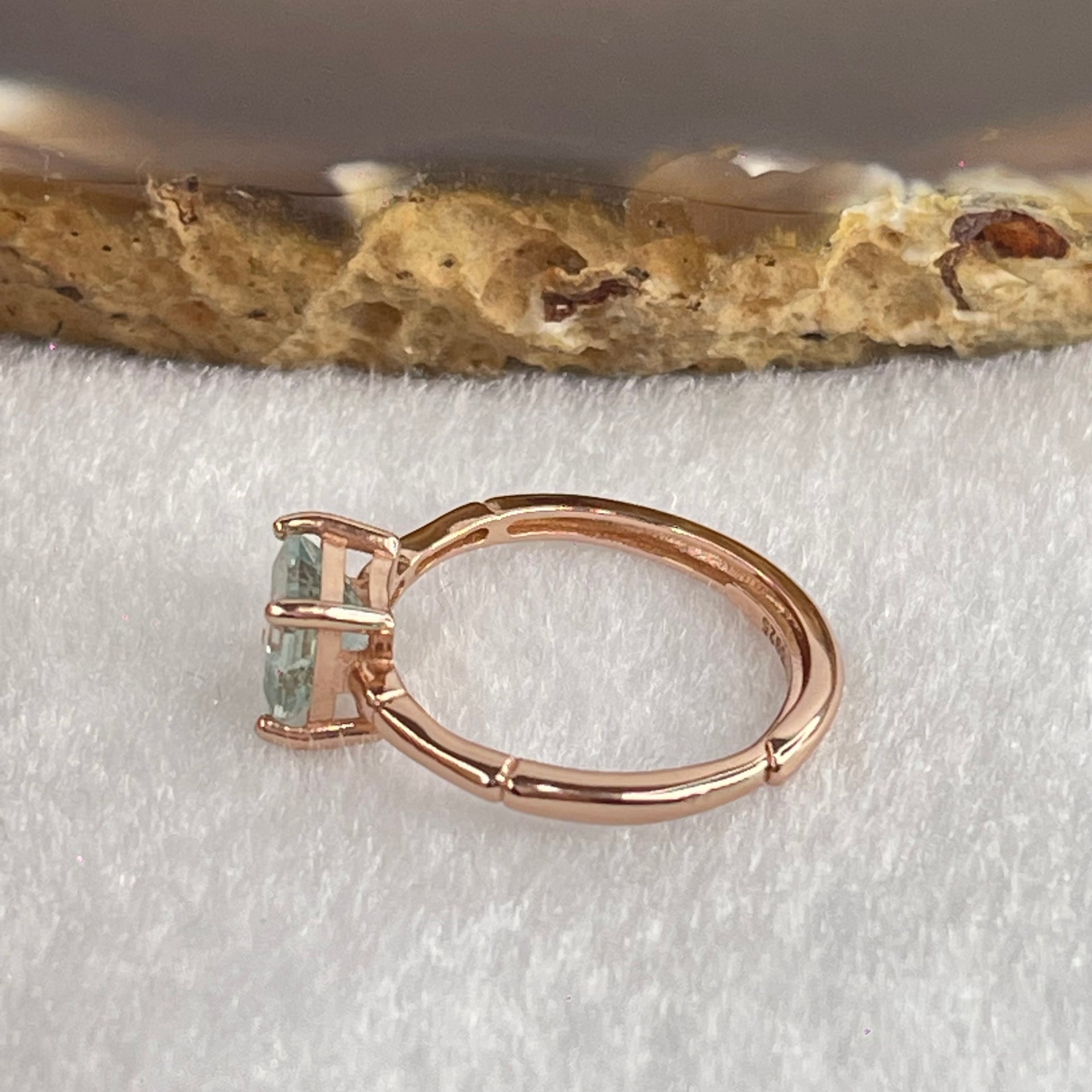 Natural Green Fluorite with Crystals In S925 Sliver Rose Gold Color Ring (Adjustable Size) 1.55g 5.7 by 4.2mm - Huangs Jadeite and Jewelry Pte Ltd