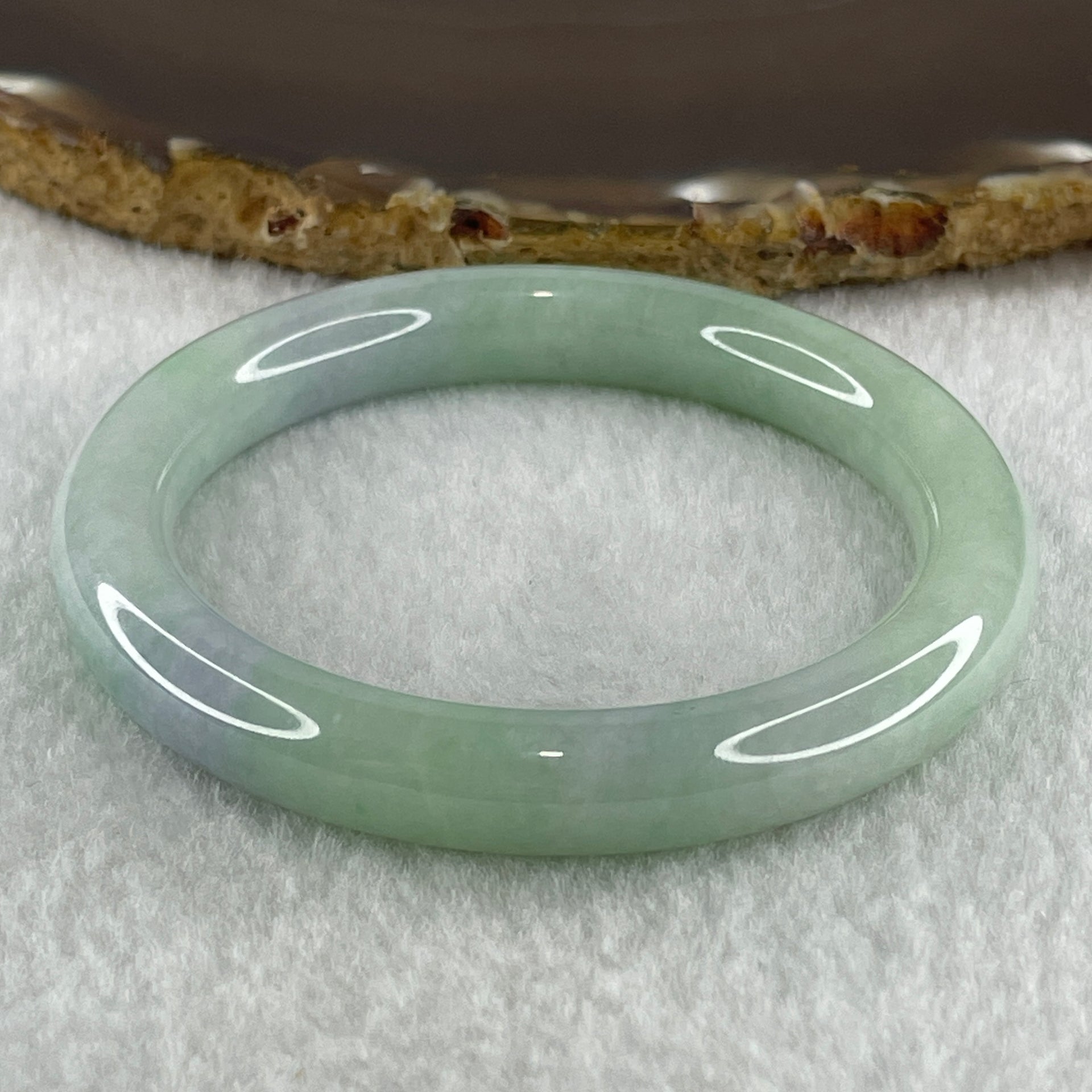 Type A Natural Light Green with Lavender Jadeite Bangle 39.72g Inner Diameter 52.1mm 9.2 by 8.6mm (Internal Lines) - Huangs Jadeite and Jewelry Pte Ltd