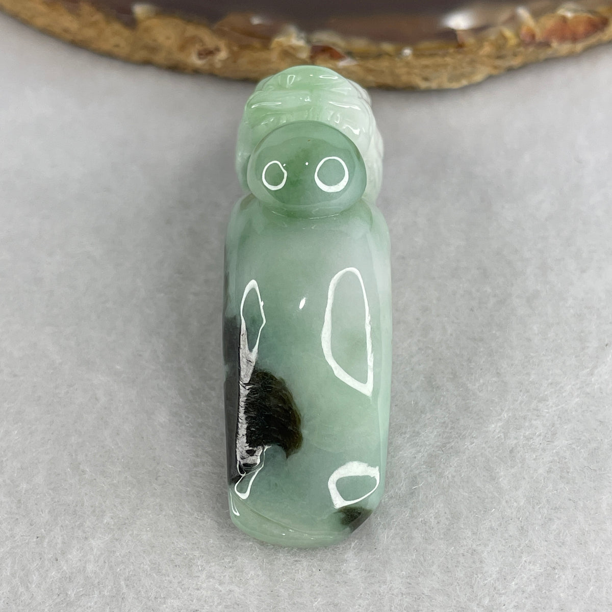 Natural Type A Light Green & Green Piao Hua Jadeite Dragon Head Pendant | (54.11g | 66.0x27.5x17.8mm |Heart, Third Eye & Root Chakra Harmony, "Long Tou" Leadership Power & Supreme Authority Shield)
