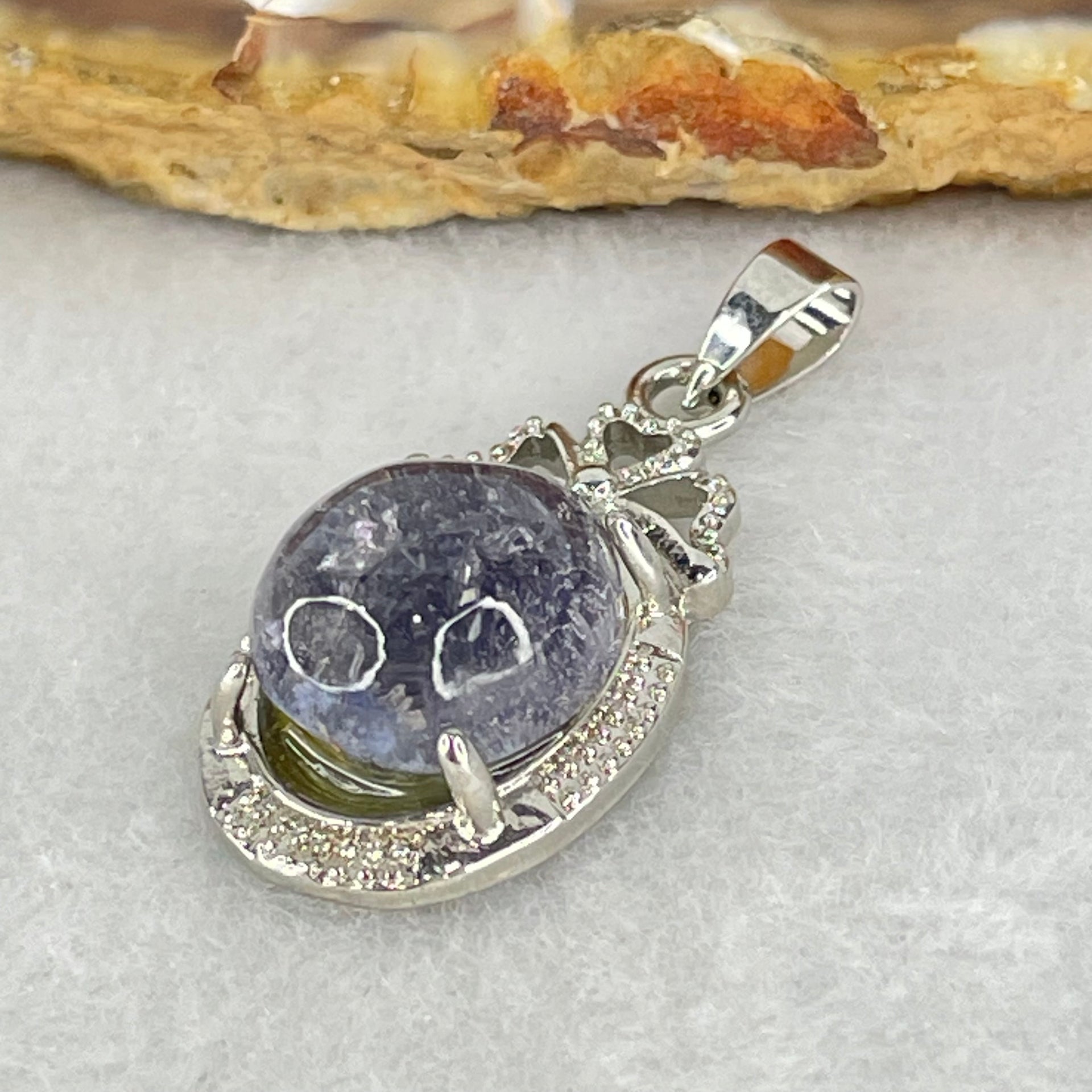 Good Grade Rare Natural Blue Dumortierite Rutilated Quartz in S925 Pendant 3.67g 12.7 by 10.9 by 7.5mm - Huangs Jadeite and Jewelry Pte Ltd