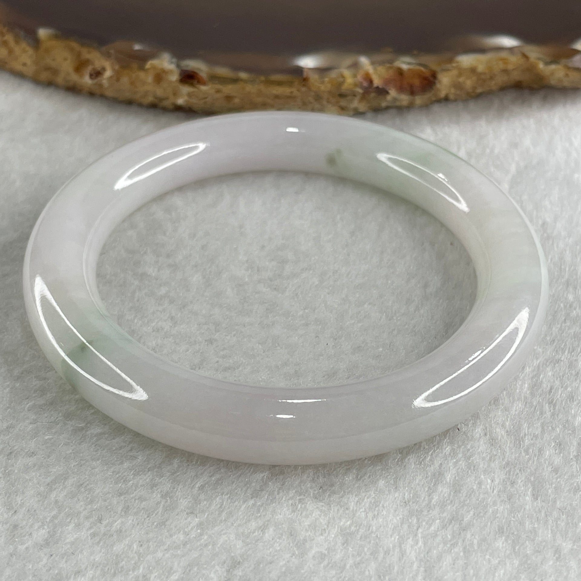 Type A Near White ( Faint Lavender) with Green Piao Hua Jadeite Bangle Internal Diameter 50.8mm 41.02g 9.2 by 9.0mm (Very Very Slight Internal Lines) - Huangs Jadeite and Jewelry Pte Ltd