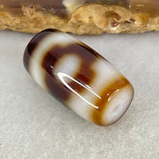 Natural Powerful Tibetan Old Oily Dark Brown With White Agate 3 Eyes Dzi Bead Heavenly Master (Tian Zhu) 三眼天诛 3.92g 19.6 by 10.8mm - Huangs Jadeite and Jewelry Pte Ltd