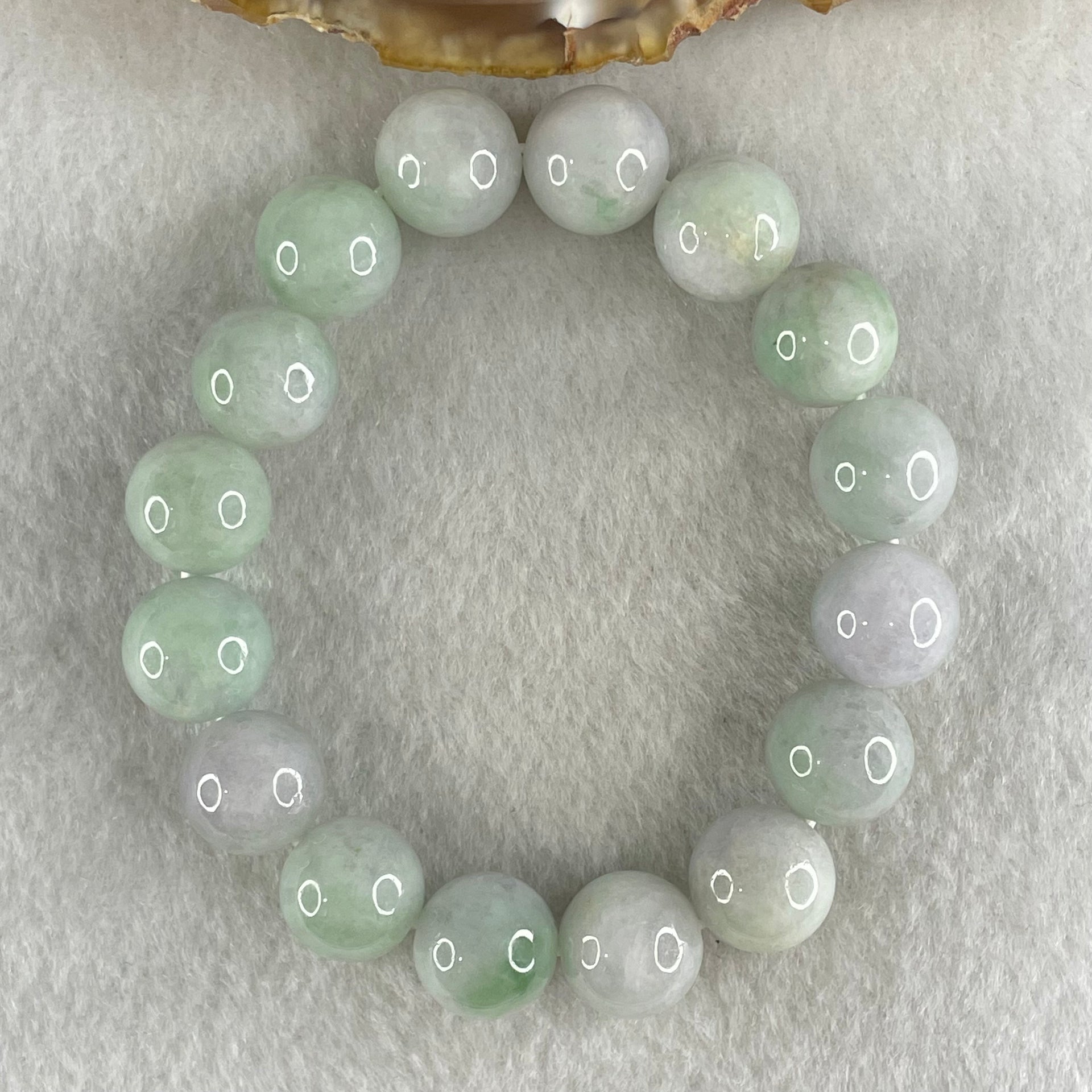 Type A Light Green with Slight Light Lavender Jadeite Beads Bracelet 48.08g 15cm 12.2mm 16 Beads - Huangs Jadeite and Jewelry Pte Ltd