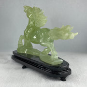 Natural Light Green Serpentine Victory Horse with Wooden Stand Display 1,274.6g 255.0 by 90.0 by 183.0mm - Huangs Jadeite and Jewelry Pte Ltd