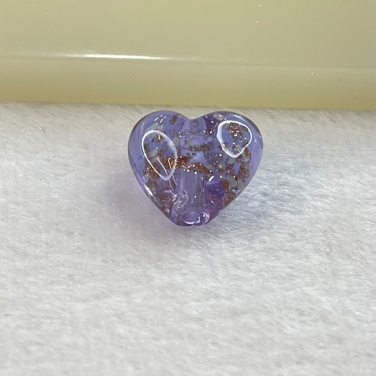 Purple Glass Heart with Glitters Charm for Bracelet 3.03g 15.9 by 15.8 by 10.3mm - Huangs Jadeite and Jewelry Pte Ltd