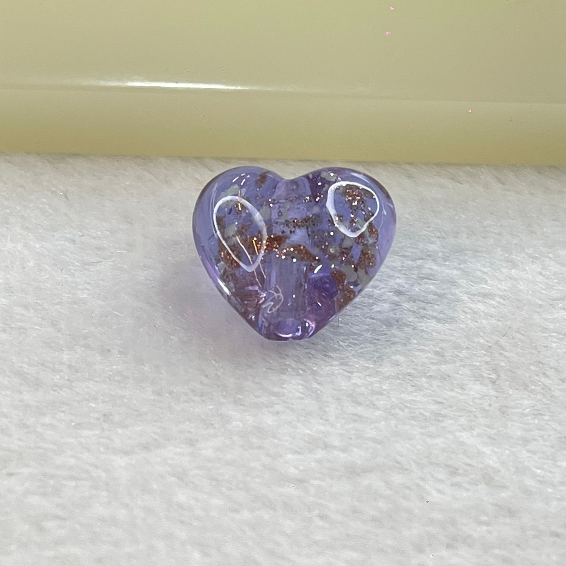 Purple Glass Heart with Glitters Charm for Bracelet 3.03g 15.9 by 15.8 by 10.3mm - Huangs Jadeite and Jewelry Pte Ltd